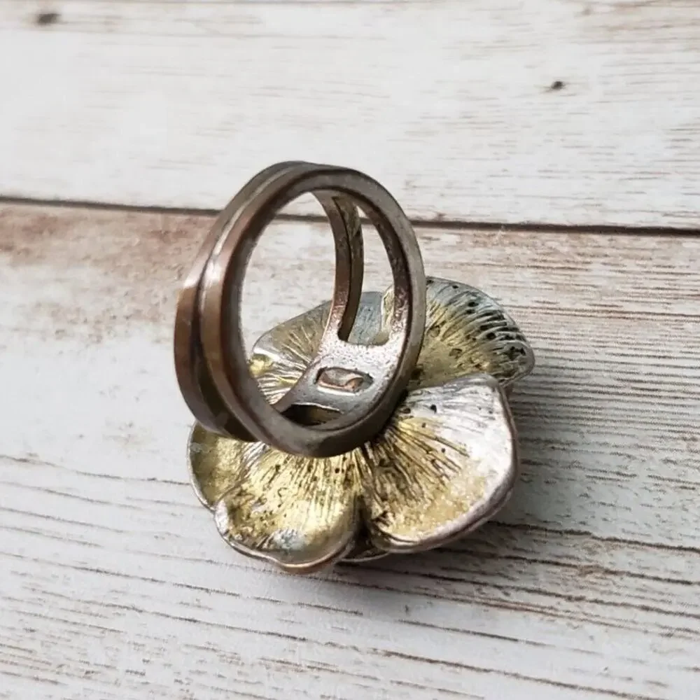 Vintage Ring - Large Flower with Faux Pearl Center Statement Adjustable Size